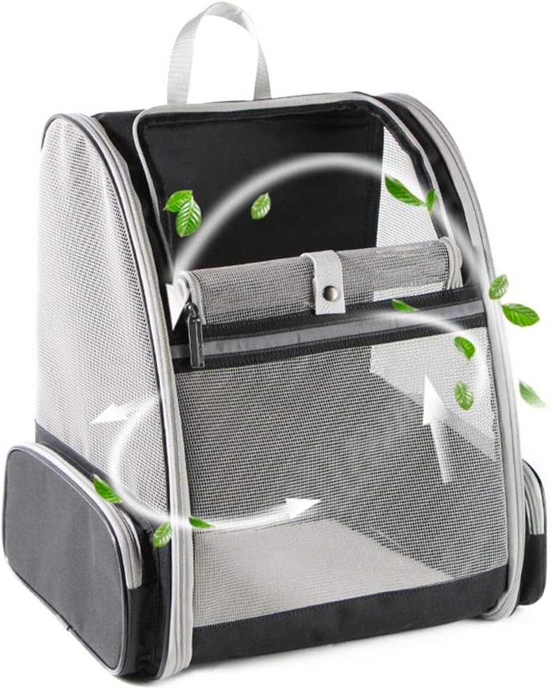 Mesh pet backpack carrier — Black option with light-colored mesh panels