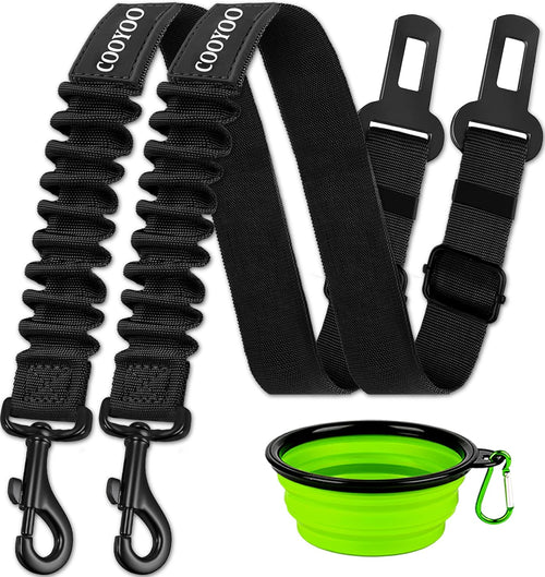 Adjustable Car Tether Set — Two Black Tethers and Bowl — selected option