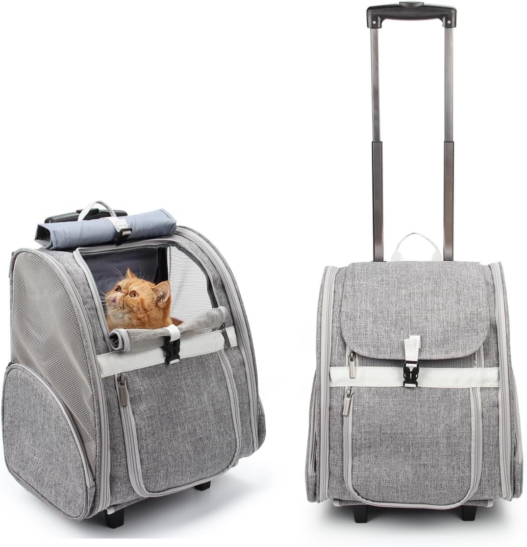 Rolling Pet Carrier and Backpack — Grey — selected option