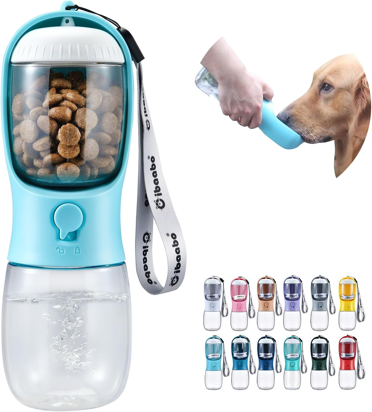 Water Bottle with Treat Container — Blue, 10 oz — selected option