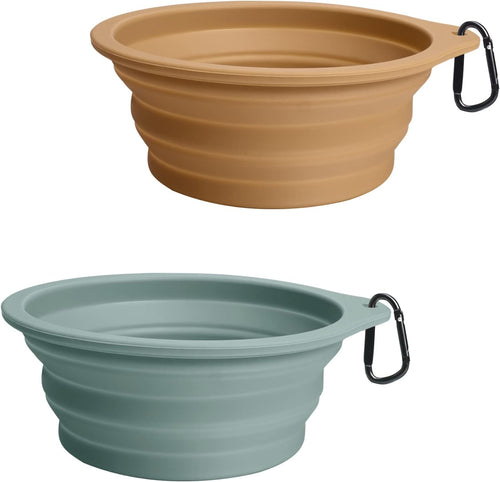 Collapsible Silicone Bowls — Turquoise and Tan, Two-Pack — selected option