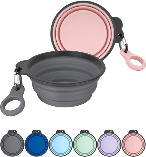 Collapsible Bowls with Bottle Carriers — Gray and Pink, Two-Pack — selected option