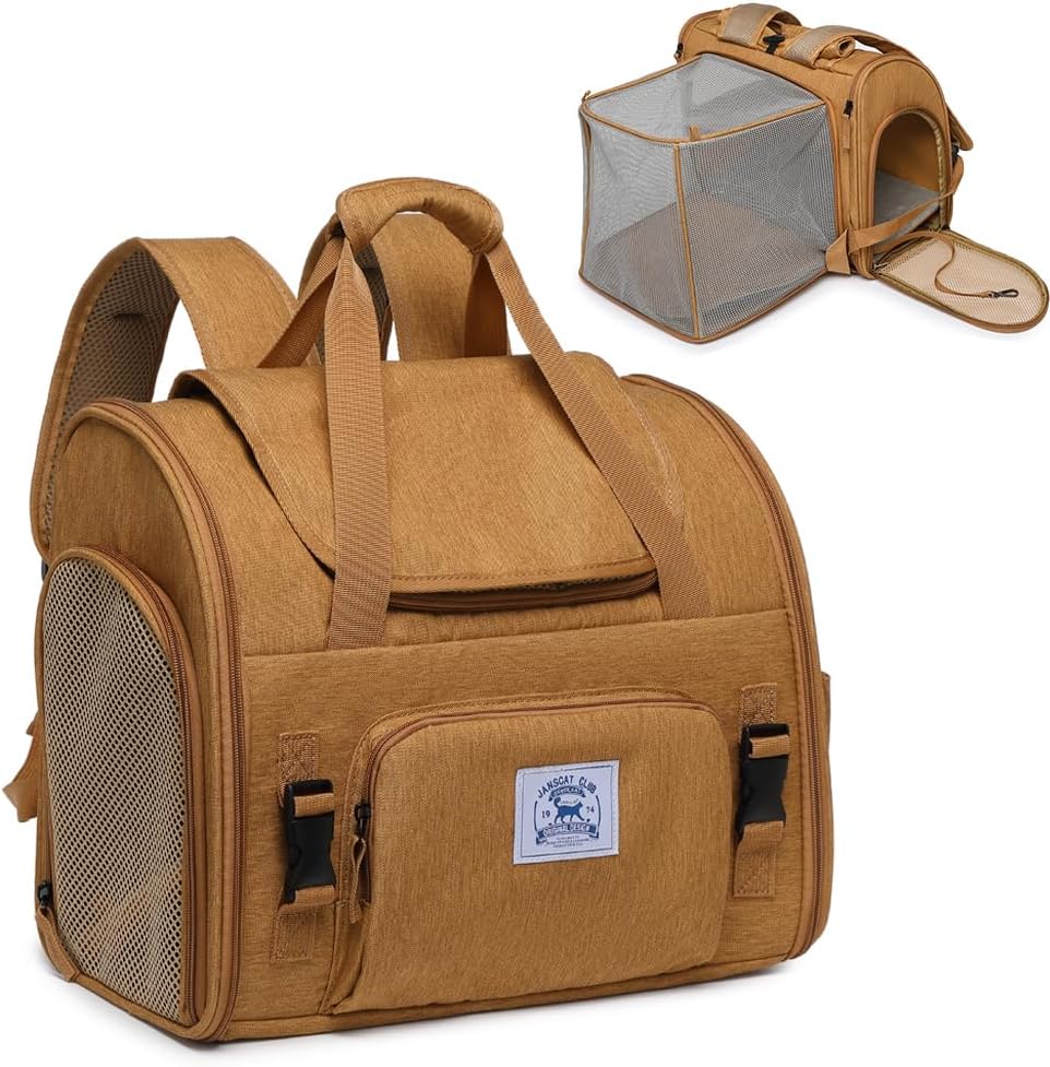 Expandable Pet Carrier Backpack — Brown, Standard — selected option
